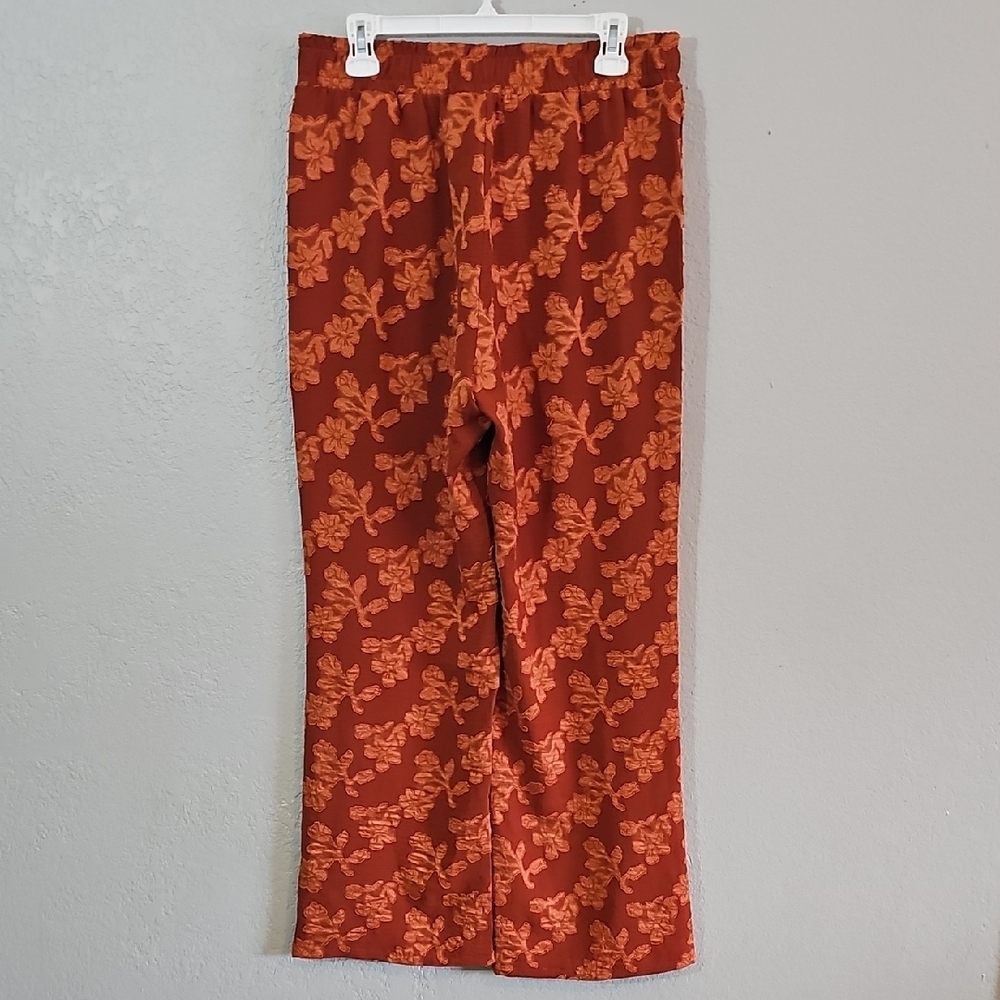 Messini Floral Wide Leg Pants, Red/Orange, Womens Medium High Rise - Picture 4 of 5